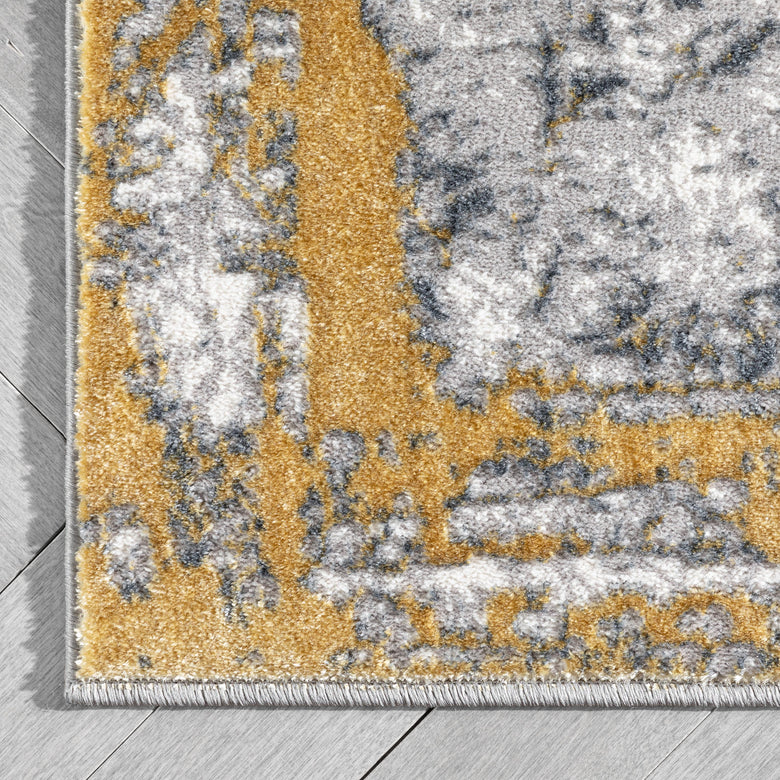 Isolde Vintage Abstract Border Yellow Glam Rug CAI-61
