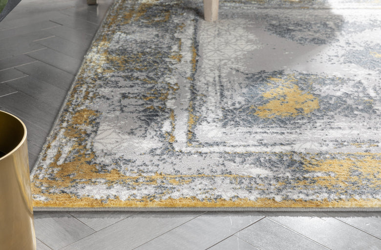 Isolde Vintage Abstract Border Yellow Glam Rug CAI-61