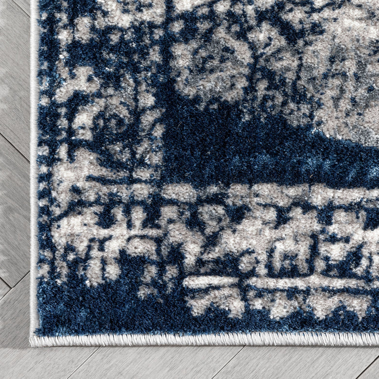 Isolde Vintage Abstract Border Blue Glam Rug CAI-64