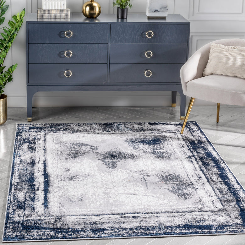 Isolde Vintage Abstract Border Blue Glam Rug CAI-64