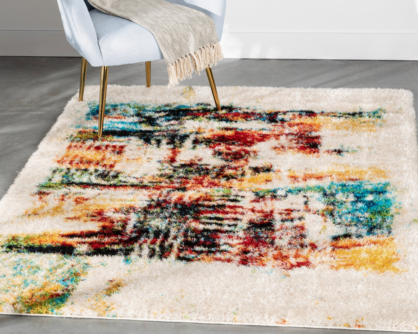 Sariah Modern Abstract Ivory Multi Shag Rug CAN-12