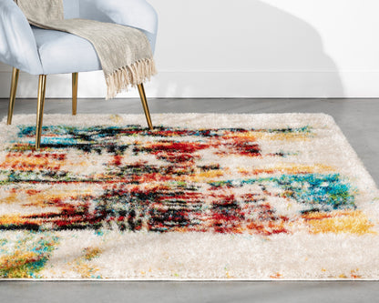 Sariah Modern Abstract Ivory Multi Shag Rug CAN-12