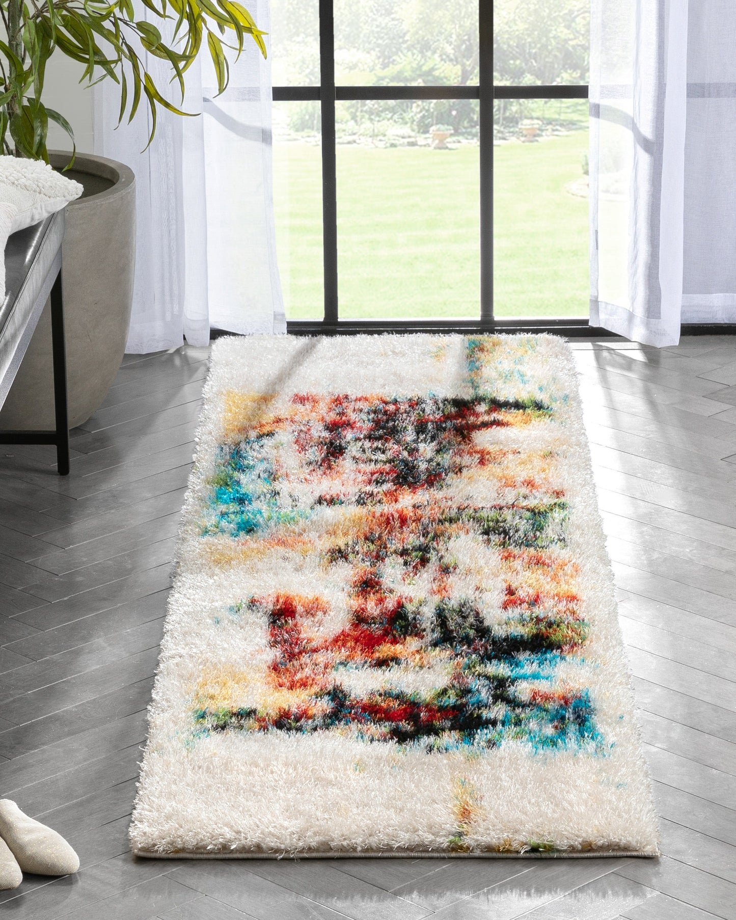 Sariah Modern Abstract Ivory Multi Shag Rug CAN-12