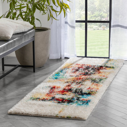 Sariah Modern Abstract Ivory Multi Shag Rug CAN-12