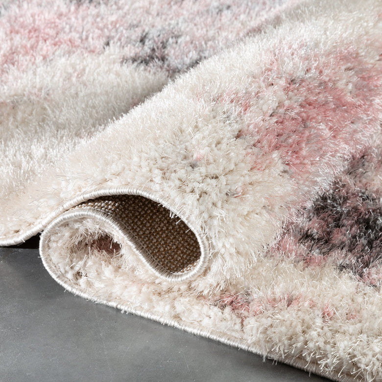 Sariah Modern Abstract Ivory Blush Shag Rug CAN-19