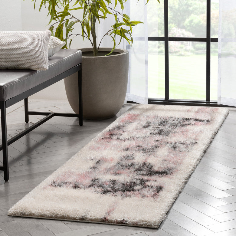 Sariah Modern Abstract Ivory Blush Shag Rug CAN-19