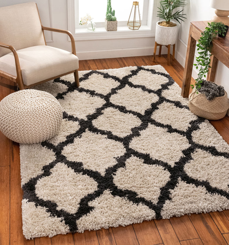 Capri Shag Trellis Lattice Beige Rug CAS-12