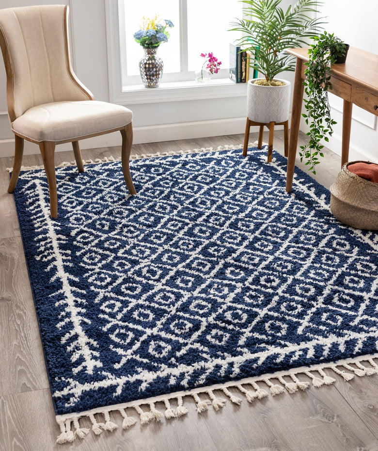 Agata Moroccan Geometric Shag Blue Rug CB-134