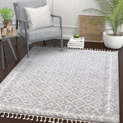 Agata Moroccan Geometric Shag Grey Rug CB-137