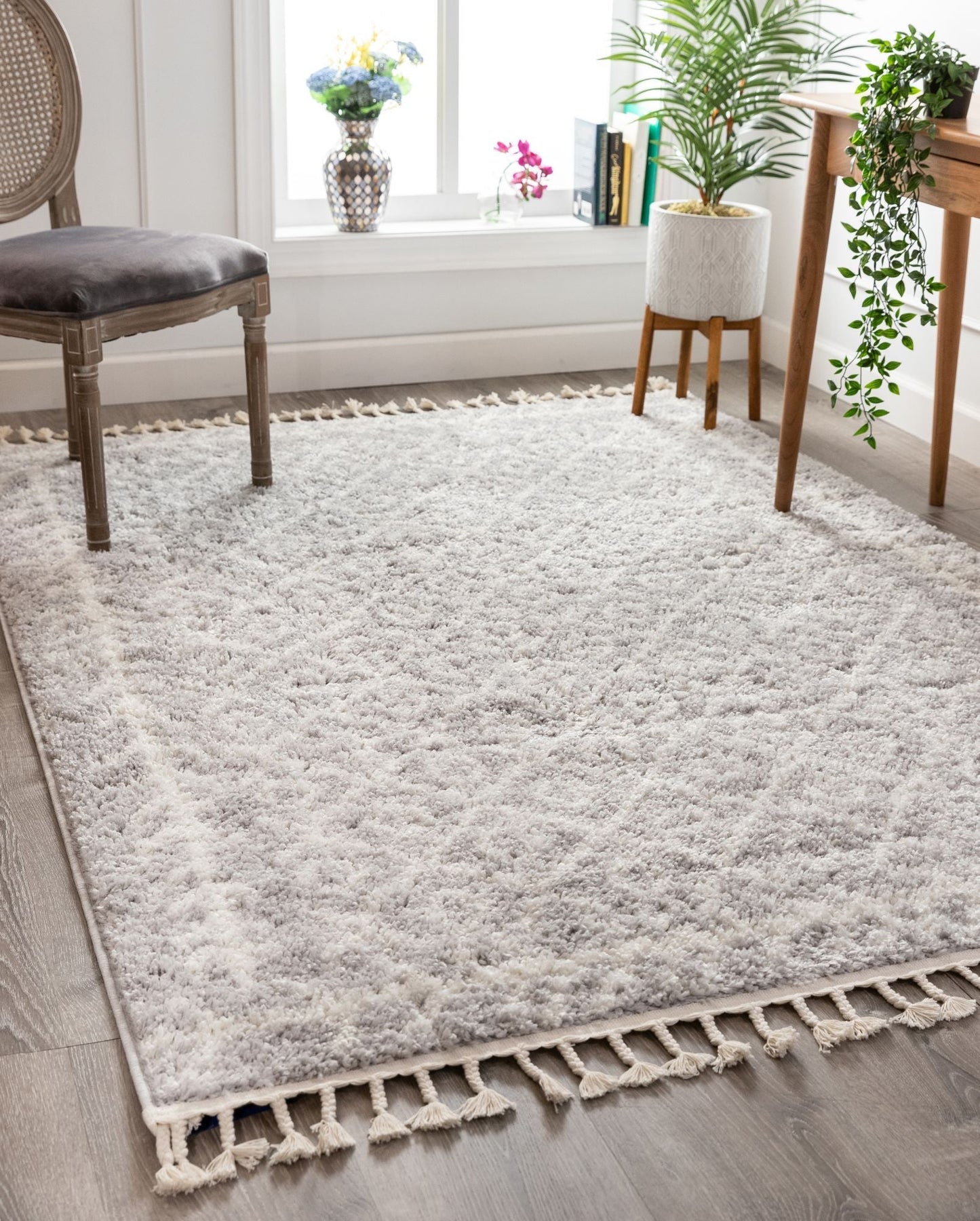 Agata Moroccan Geometric Shag Grey Rug CB-137