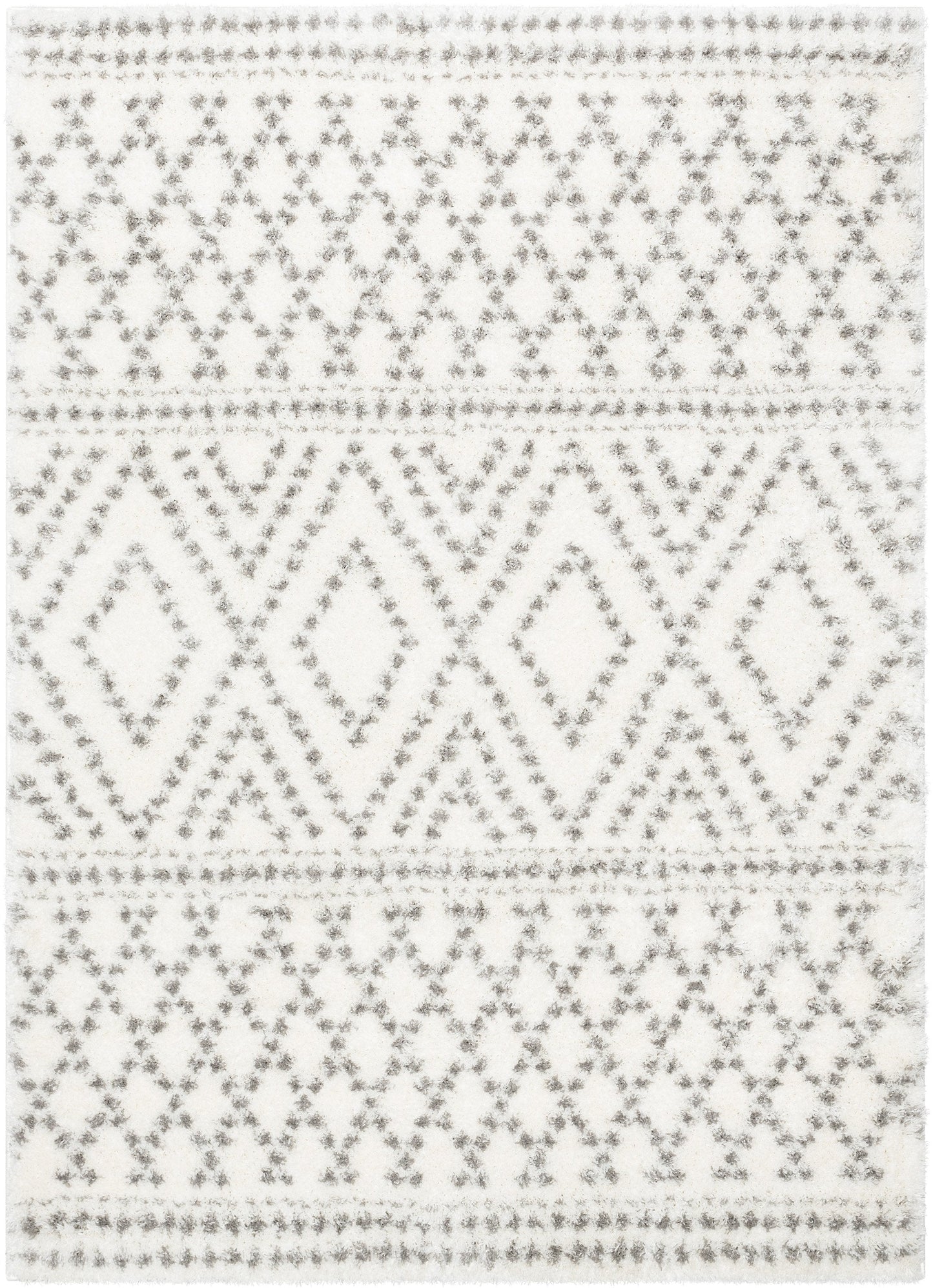 Evora Moroccan Diamond Pattern Ivory Thick & Soft Shag Rug CE-12