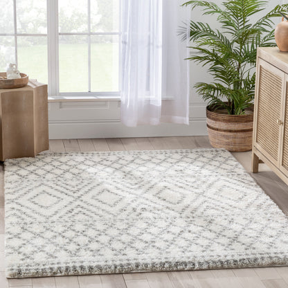 Evora Moroccan Diamond Pattern Ivory Thick & Soft Shag Rug CE-12