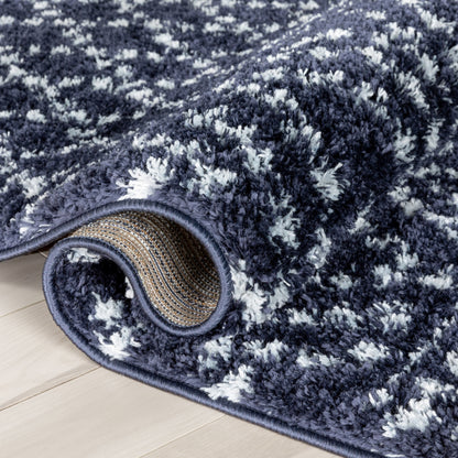 Evora Moroccan Diamond Pattern Blue Thick & Soft Shag Rug CE-14