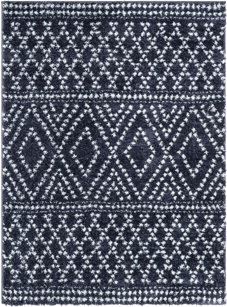 Evora Moroccan Diamond Pattern Blue Thick & Soft Shag Rug CE-14