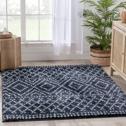 Evora Moroccan Diamond Pattern Blue Thick & Soft Shag Rug CE-14