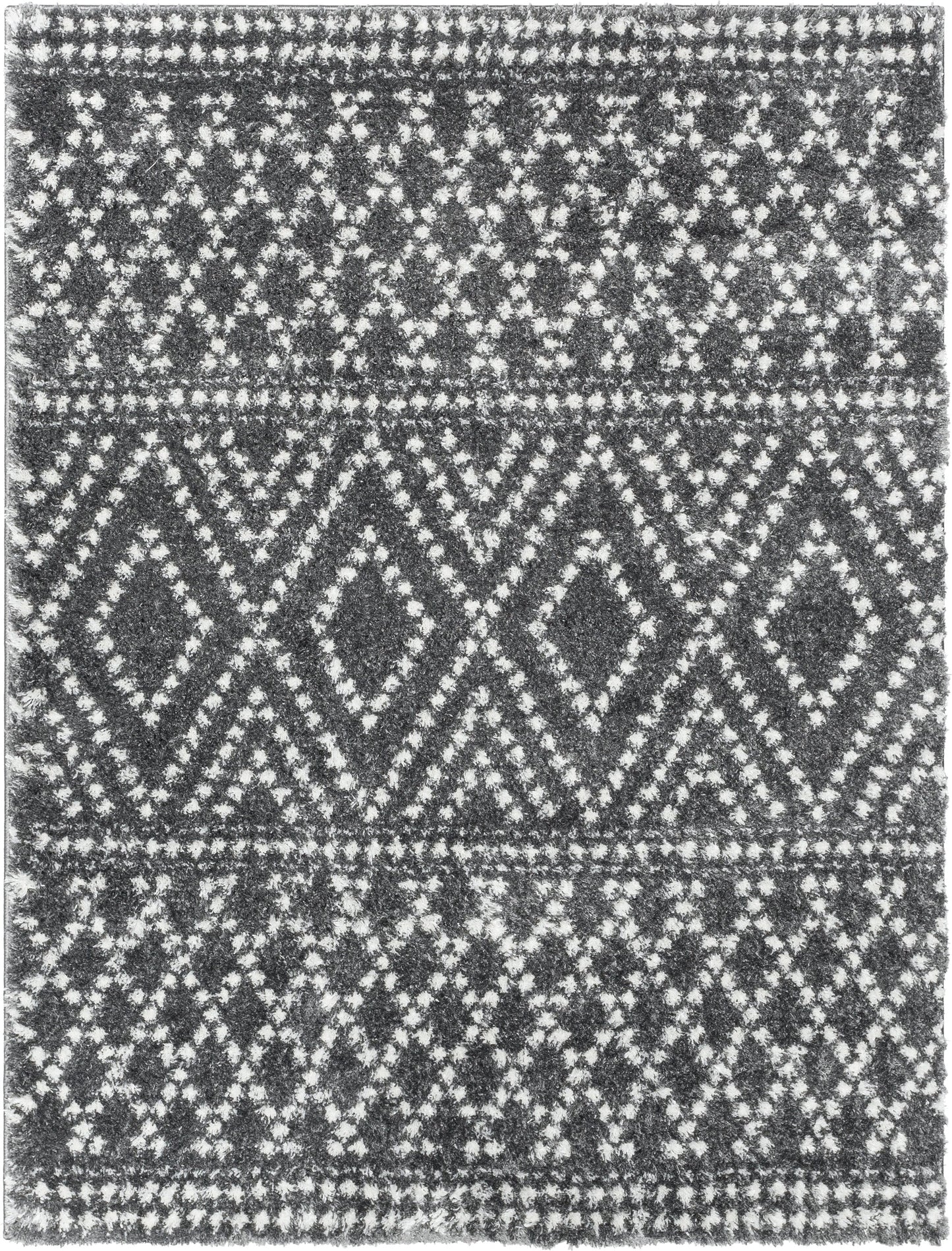 Evora Moroccan Diamond Pattern Grey Thick & Soft Shag Rug CE-17