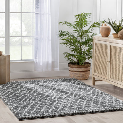 Evora Moroccan Diamond Pattern Grey Thick & Soft Shag Rug CE-17