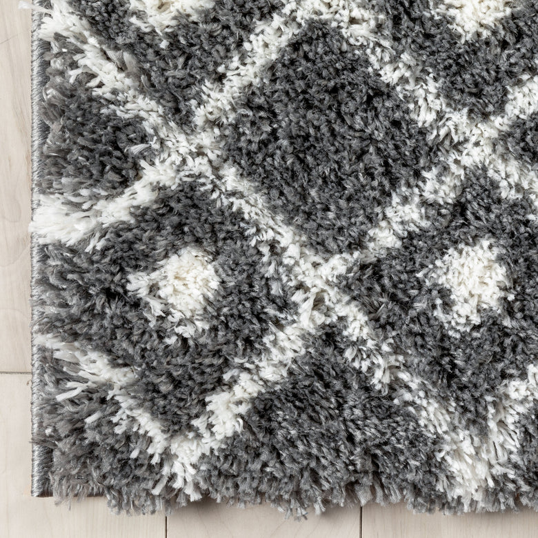 Coimbra Moroccan Diamond Pattern Grey Thick & Soft Shag Rug CE-27