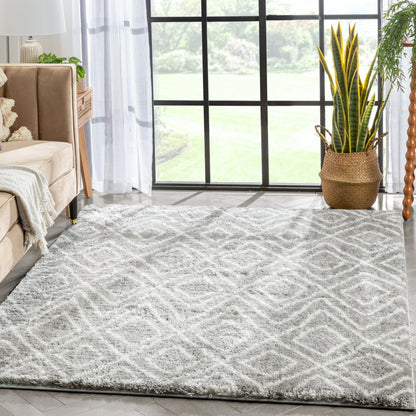 Lagos Tribal Diamond Pattern Grey Thick & Soft Shag Rug CE-57