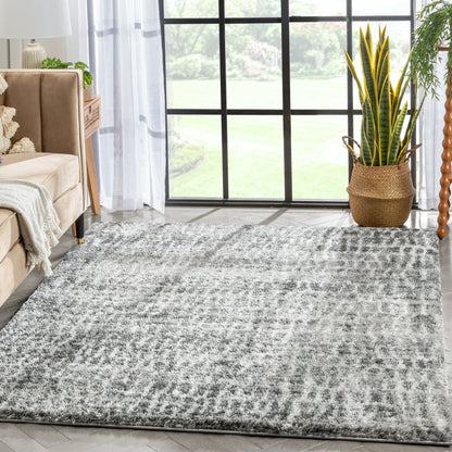 Sintra Mid-Century Modern Geometric Pattern Grey Thick & Soft Shag Rug CE-67