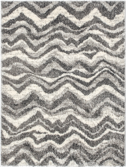 Tomar Modern Chevron Pattern Grey Thick & Soft Shag Rug CE-97