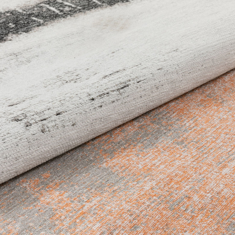 Fanos Modern Distressed Abstract Brush Strokes Salmon Grey Kilim-Style Rug CHA-20
