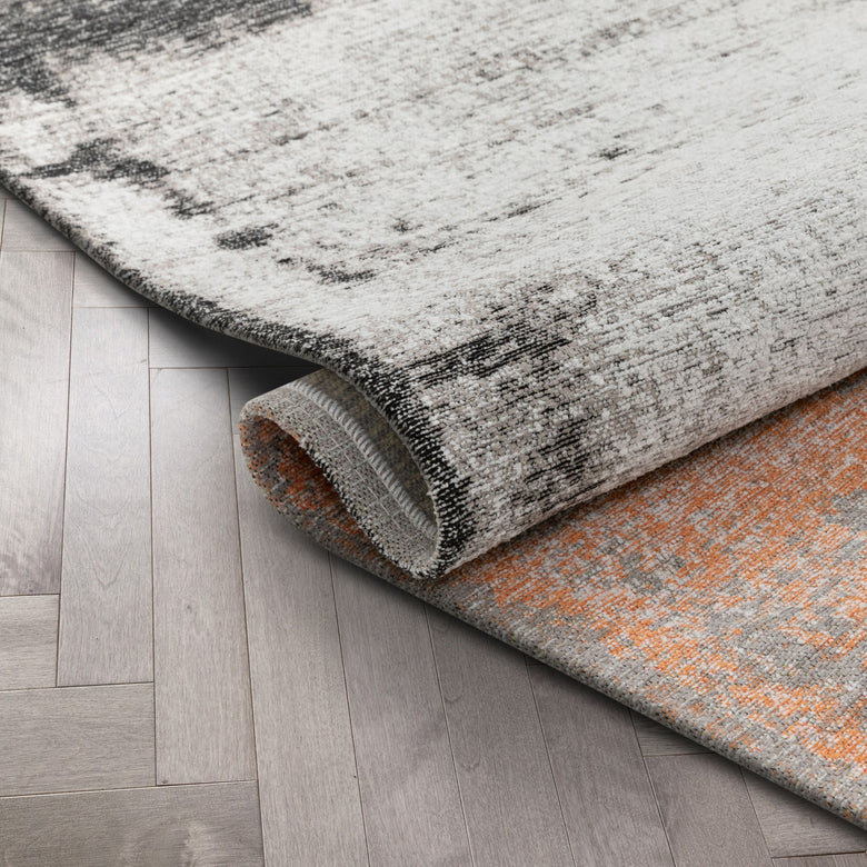 Fanos Modern Distressed Abstract Brush Strokes Salmon Grey Kilim-Style Rug CHA-20