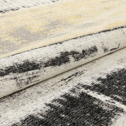 Fanos Modern Distressed Abstract Brush Strokes Yellow Grey Kilim-Style Rug CHA-21