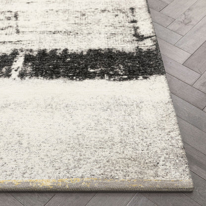 Fanos Modern Distressed Abstract Brush Strokes Yellow Grey Kilim-Style Rug CHA-21