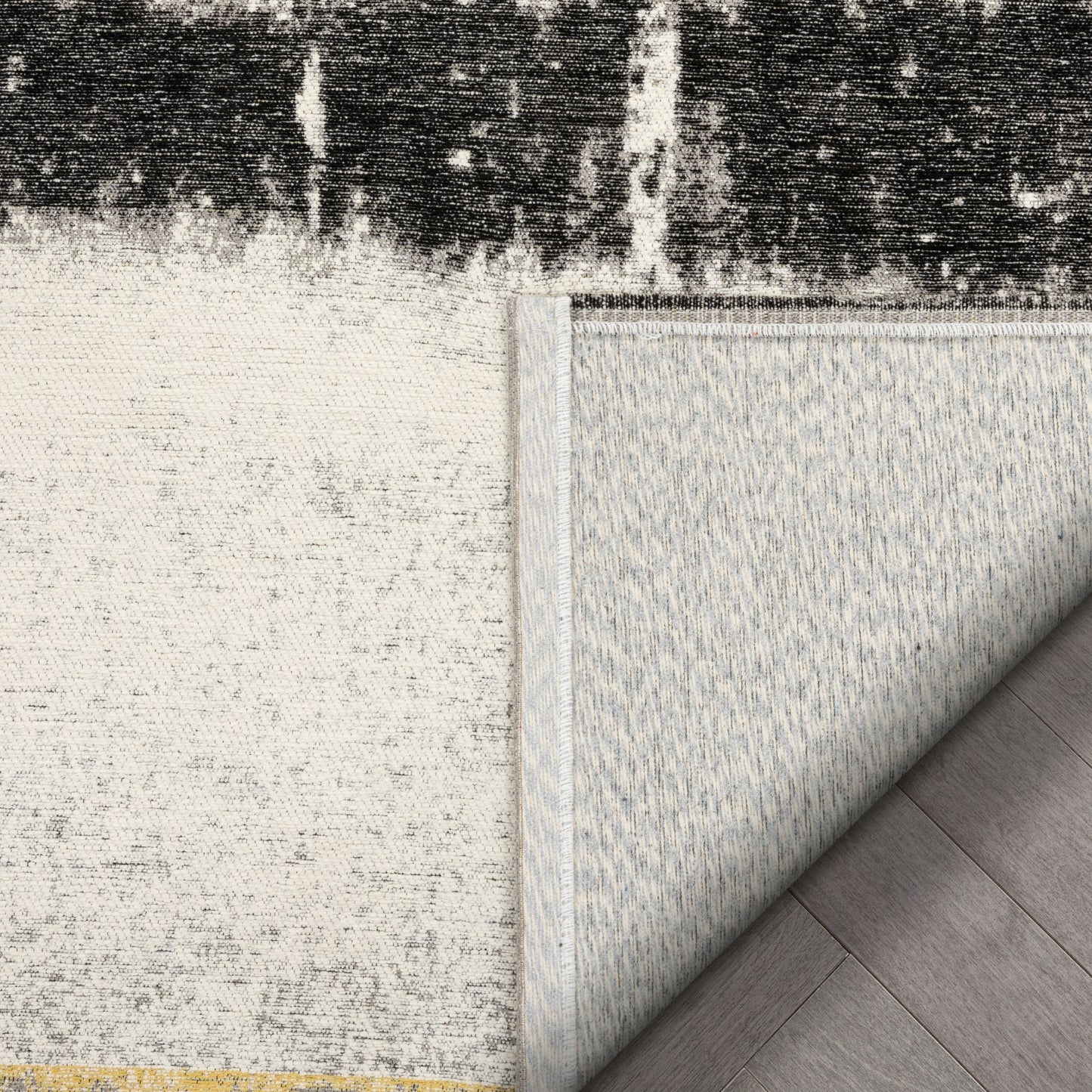 Fanos Modern Distressed Abstract Brush Strokes Yellow Grey Kilim-Style Rug CHA-21