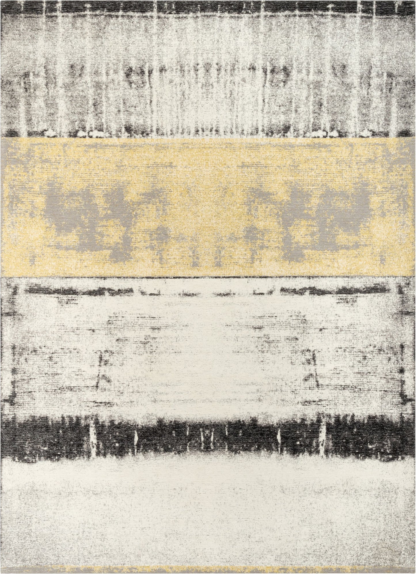 Fanos Modern Distressed Abstract Brush Strokes Yellow Grey Kilim-Style Rug CHA-21