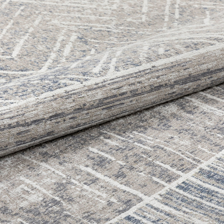 Agma Contemporary Distressed Abstract Waves Grey Beige Kilim-Style Rug CHA-47
