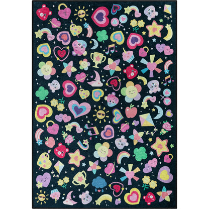 Care Bears Badges and Bears Black Rug CRB-09A