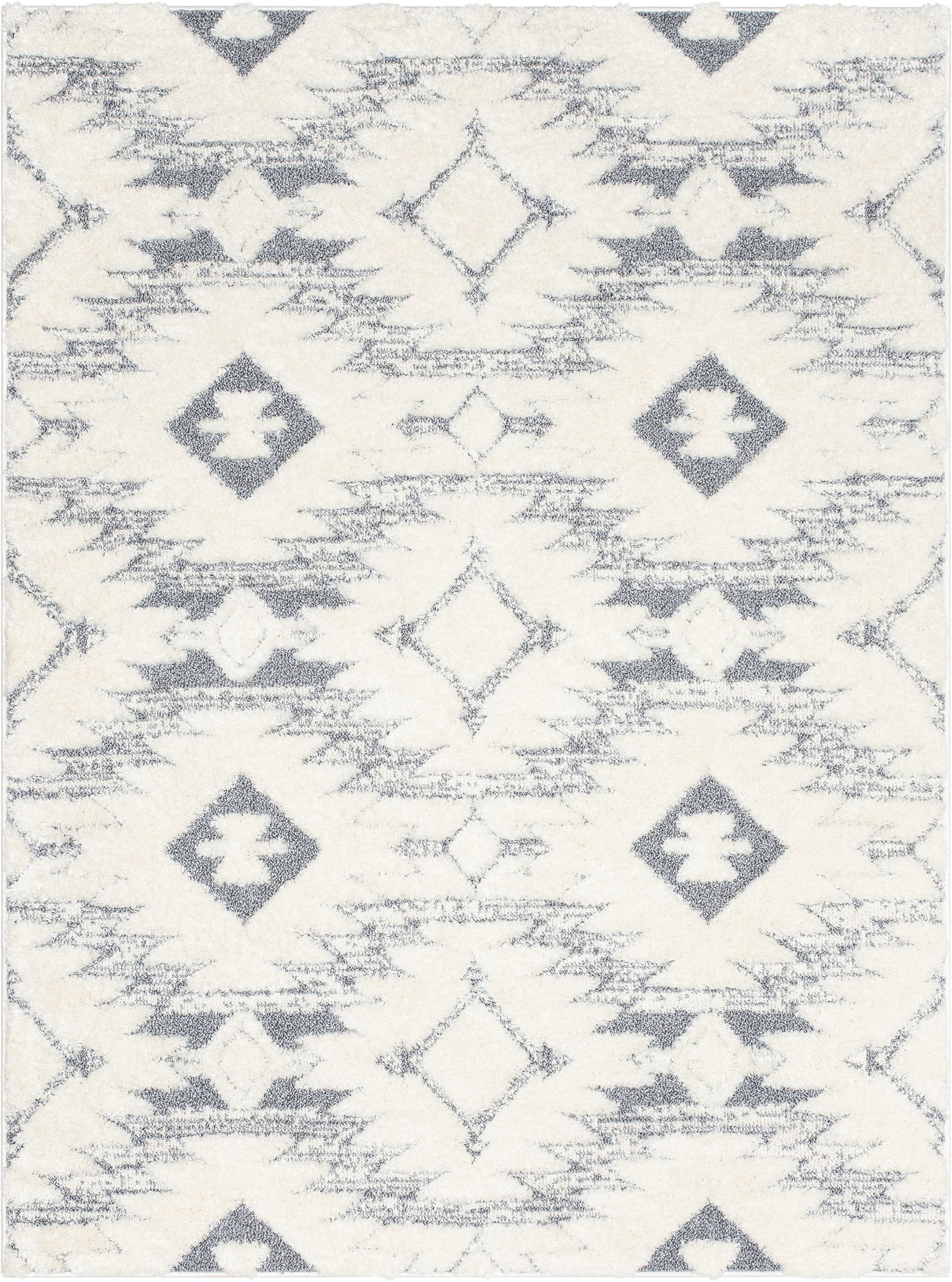 Ares Moroccan Diamond Trellis Grey High-Low Shag Rug DEL-17