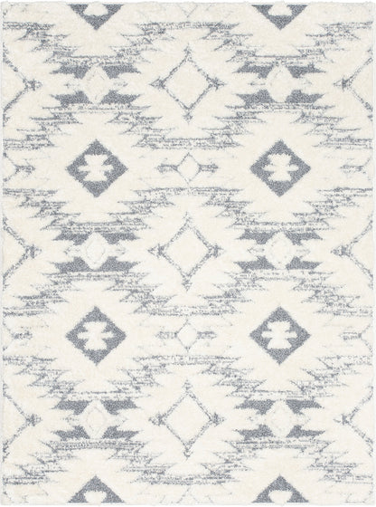 Ares Moroccan Diamond Trellis Grey High-Low Shag Rug DEL-17