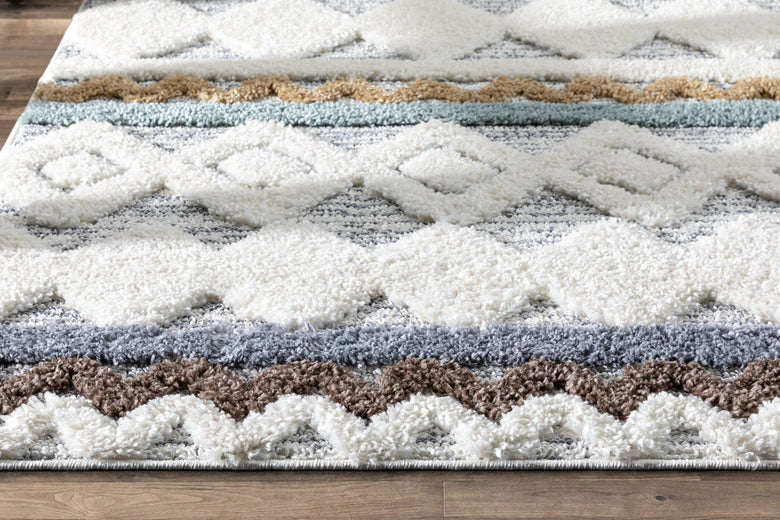 Briseis Moroccan Tribal Diamond Light Blue High-Low Shag Rug DEL-36