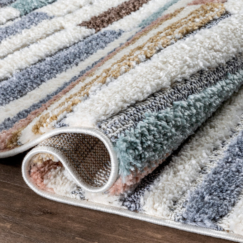 Proteus Modern Stripes Light Blue High-Low Shag Rug DEL-46