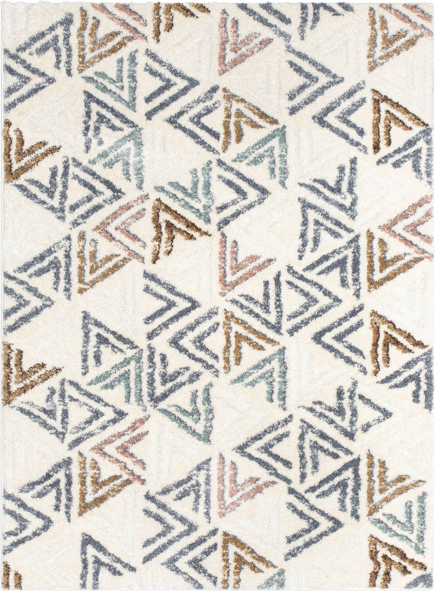 Thanatos Modern Geometric Ivory High-Low Shag Rug DEL-52