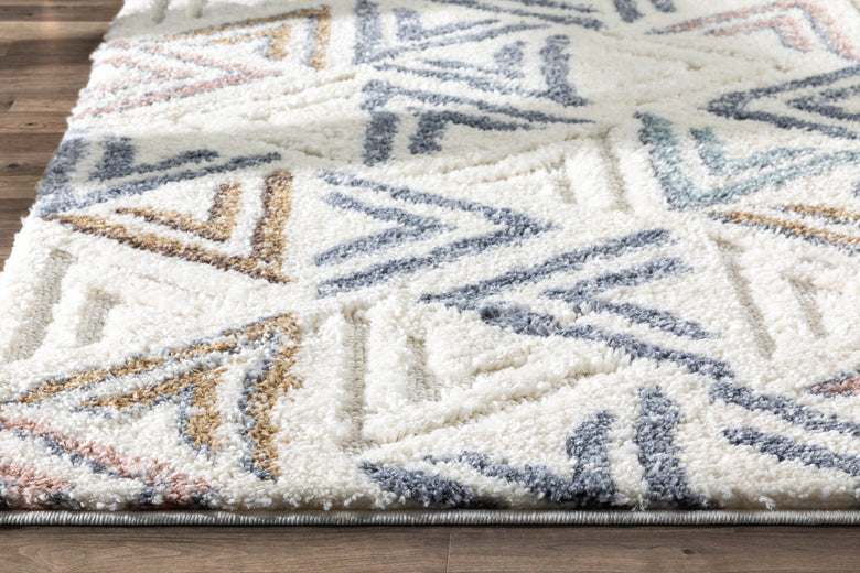 Thanatos Modern Geometric Ivory High-Low Shag Rug DEL-52