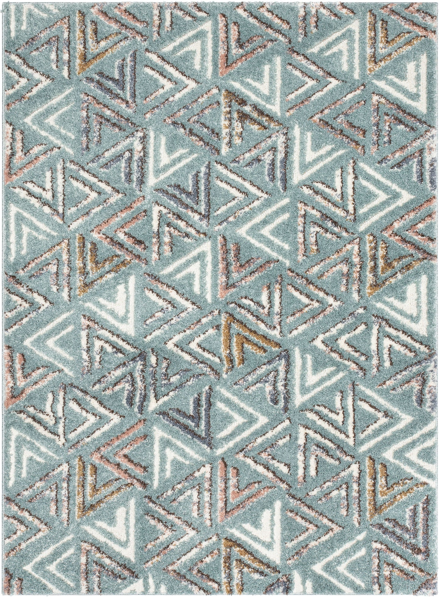 Thanatos Modern Geometric Light Blue High-Low Shag Rug DEL-56