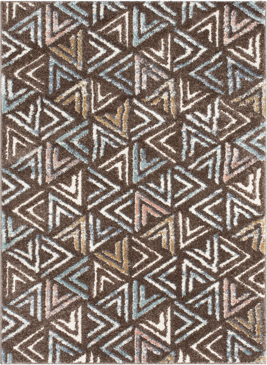 Thanatos Modern Geometric Brown High-Low Shag Rug DEL-58