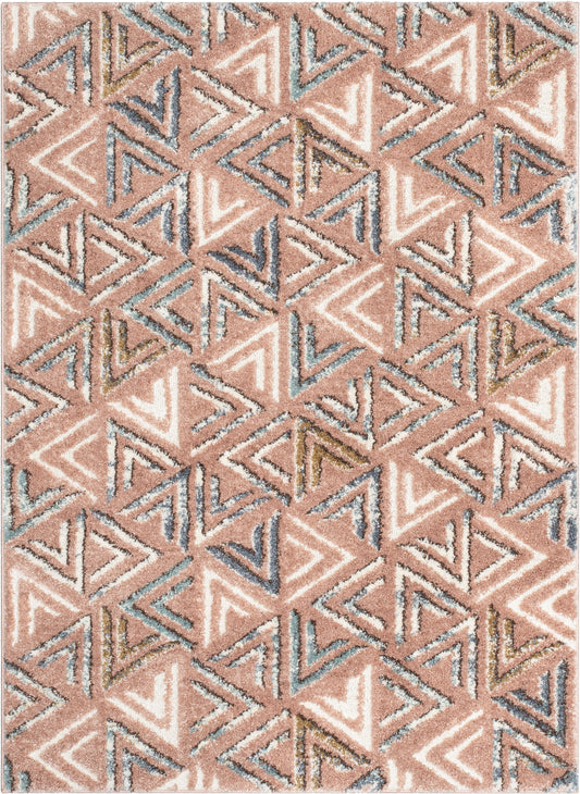 Thanatos Modern Geometric Blush High-Low Shag Rug DEL-59