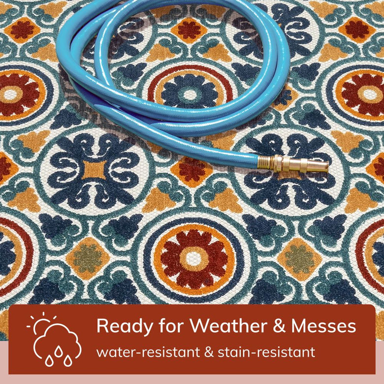 Audun Modern Geometric Indoor/Outdoor Blue High-Low Rug DO-404