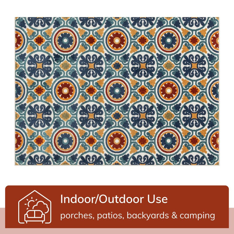 Audun Modern Geometric Indoor/Outdoor Blue High-Low Rug DO-404