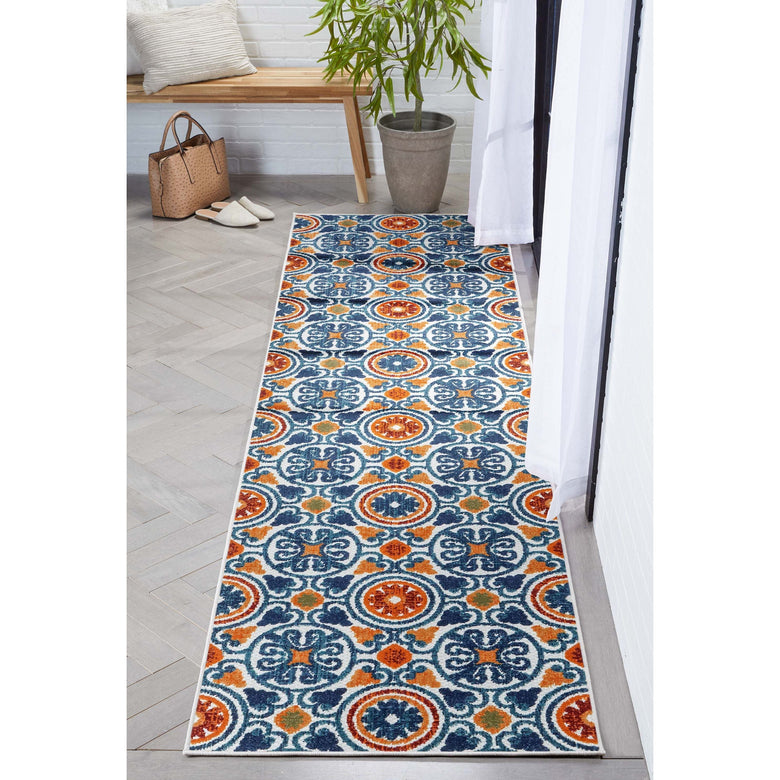 Audun Modern Geometric Indoor/Outdoor Blue High-Low Rug DO-404
