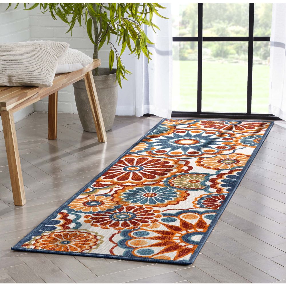 Seri Modern Geometric Indoor/Outdoor Blue High-Low Rug DO-414