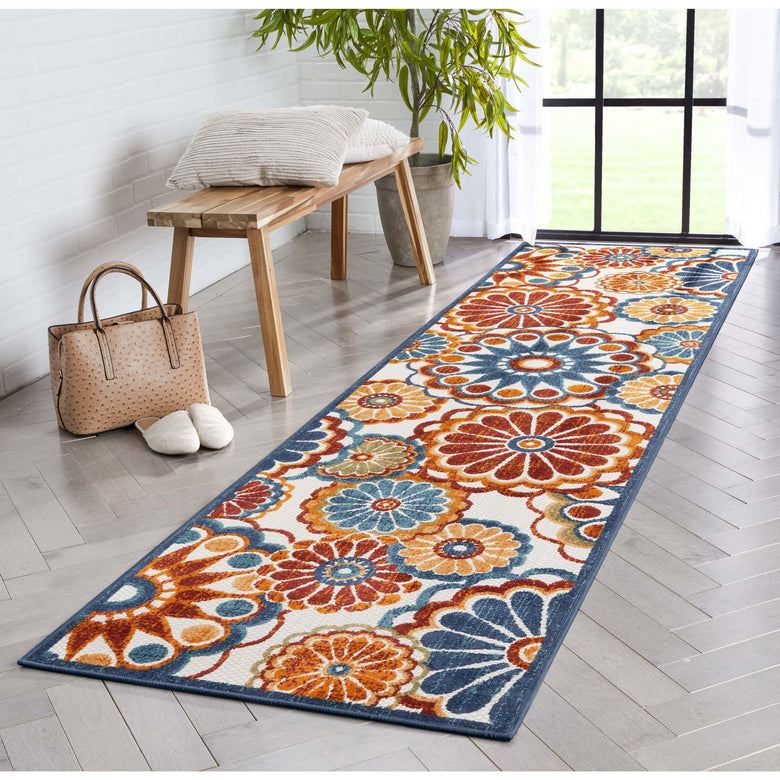 Seri Modern Geometric Indoor/Outdoor Blue High-Low Rug DO-414