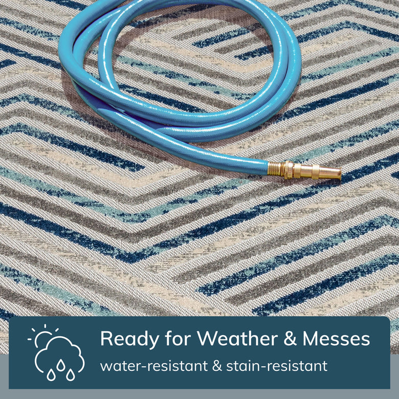Neema Modern Geometric Indoor/Outdoor Grey Blue High-Low Rug DO-447