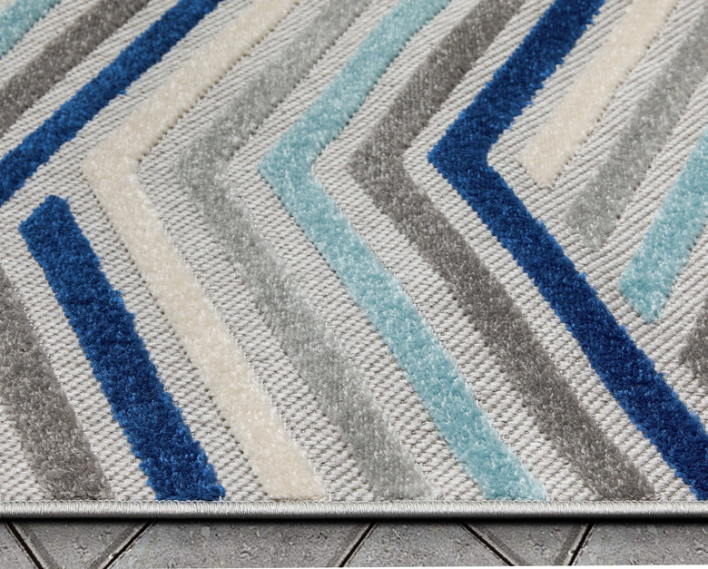 Neema Modern Geometric Indoor/Outdoor Grey Blue High-Low Rug DO-447