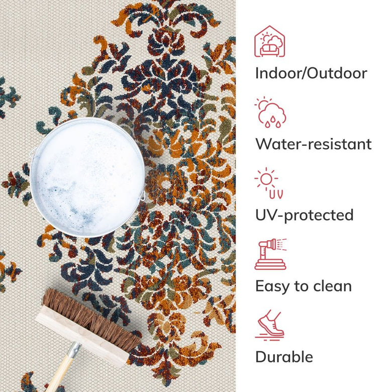 Arid Modern Medallion Persian Indoor/Outdoor Ivory High-Low Rug DO-502